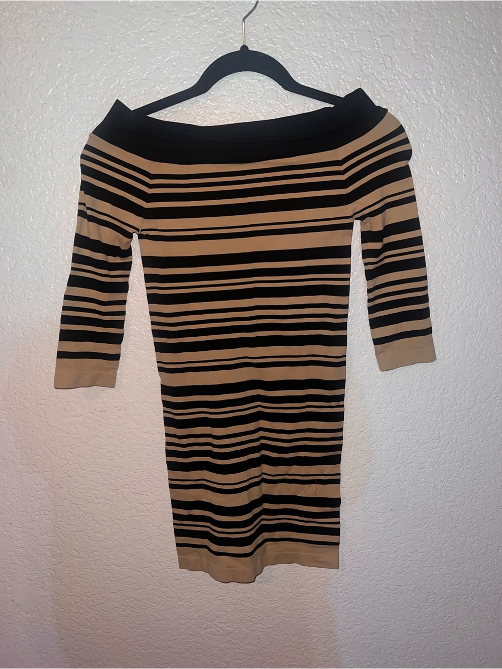 Nikibiki 2014 Black and Tan Striped Off-Shoulder Dress